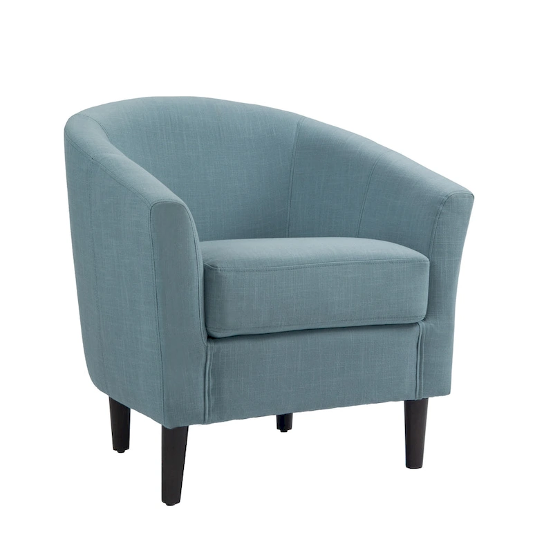 Upholstered Modern Barrel Accent Chair with Wood Legs