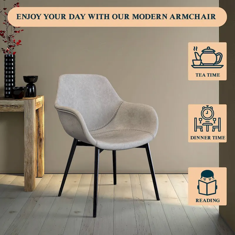 Leather Dining Chair with Iron Legs Set of 4 Modern Accent Armchair