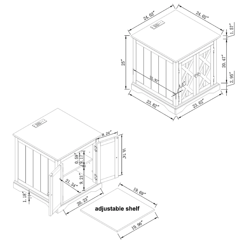 Farmhouse End Table with Charging Station - 25 in Height