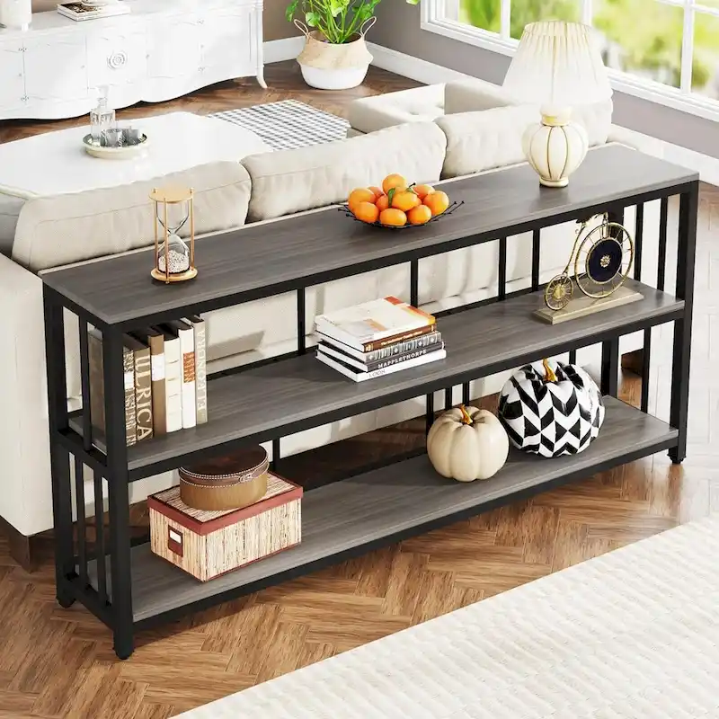 70.9 Console Table, 3 Tiers Sofa Table with Shelves,Brown