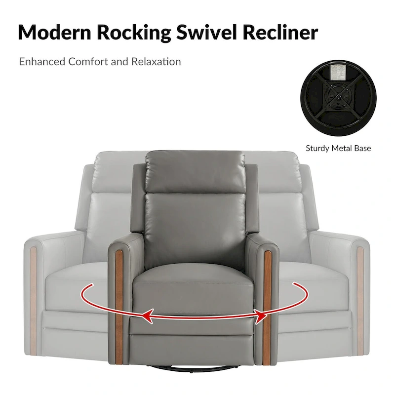 Jaime Modern Genuine Leather Rocking Swivel Power Recliner with Adjustable Headrest and Footrest by HULALA HOME