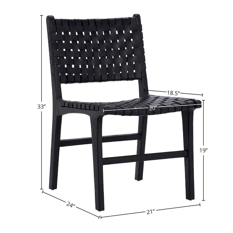 Maverick Top Grain Woven Leather with Teak Frame Dining Side Chair
