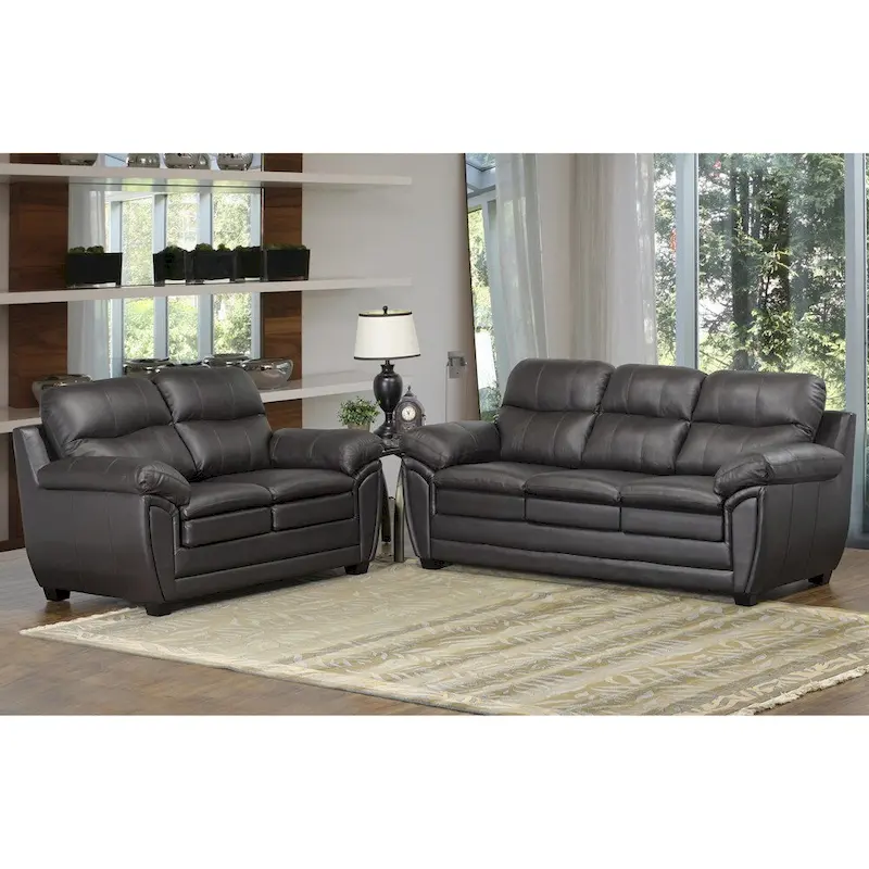 Upton Premium Brown Top Grain Leather Sofa and Loveseat