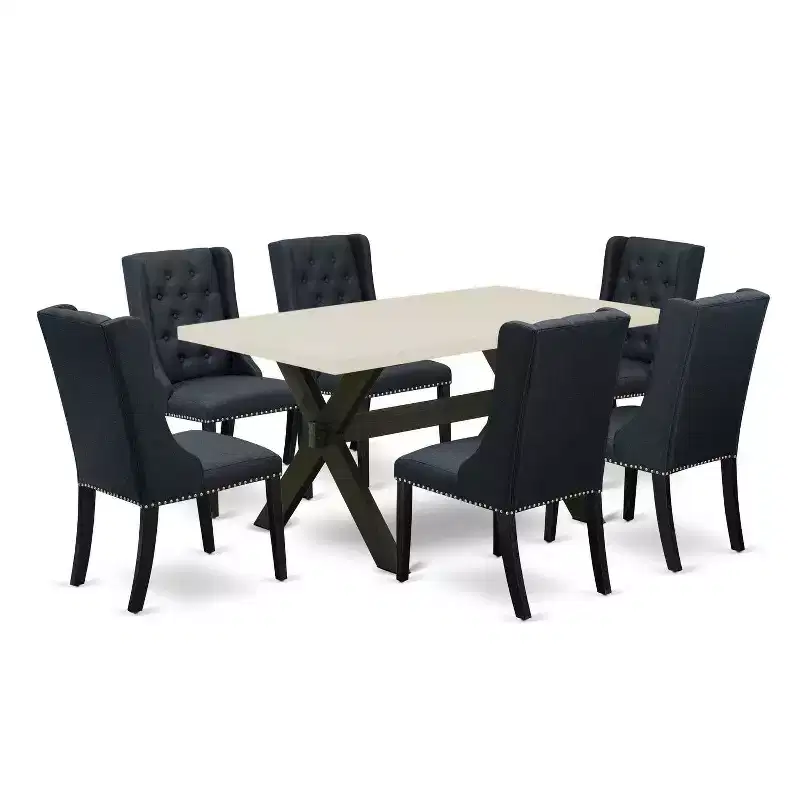 HomeStock 7-Piece Rectangle Natural Oak Finish Solid Wood Top Dining Table with 6 Parson Chairs