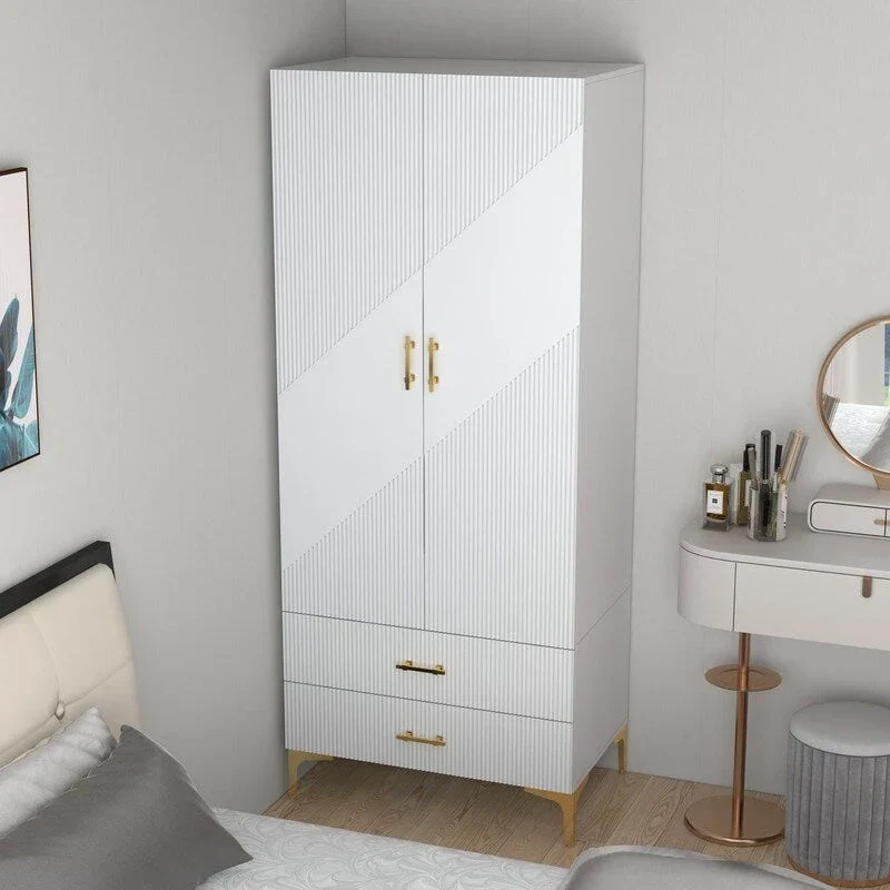 2-Door Wardrobe with 2 Drawers – White, MDF, Modern Style