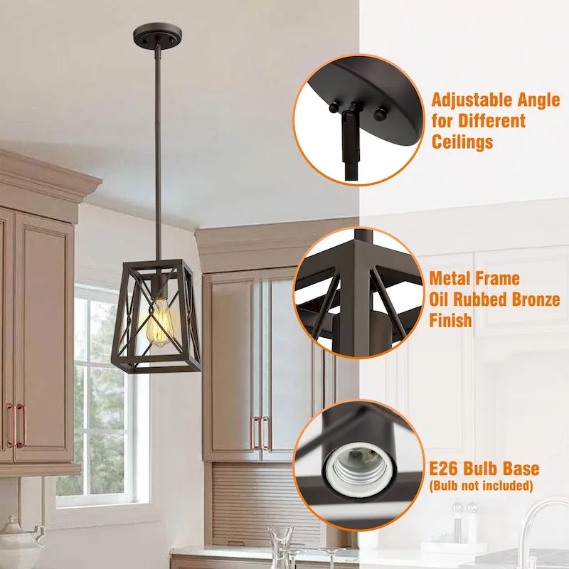 1-Light Metal Wire Cage Pendant Light,Oil Rubbed Bronze Finish