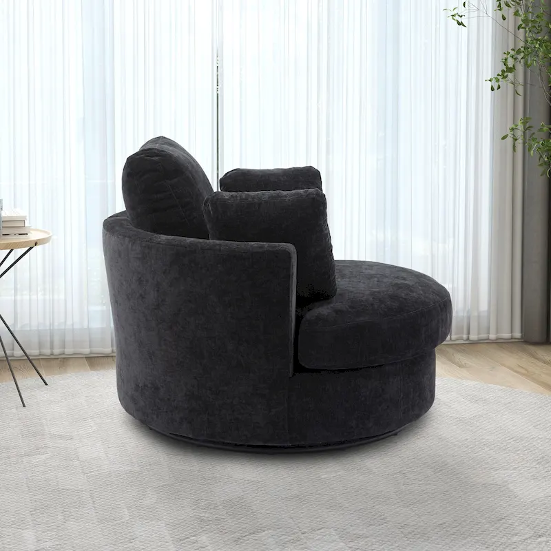 Upholstered Swivel Barrel Armchair Club Chair With Metal Base