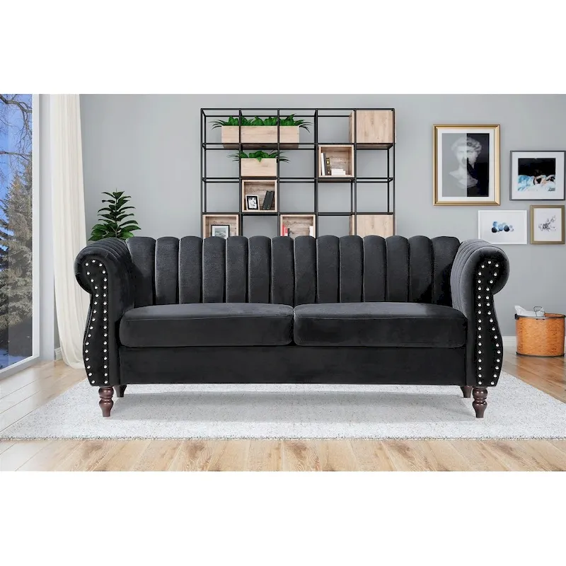 Velvet Chesterfield Rolled Arm Sofa
