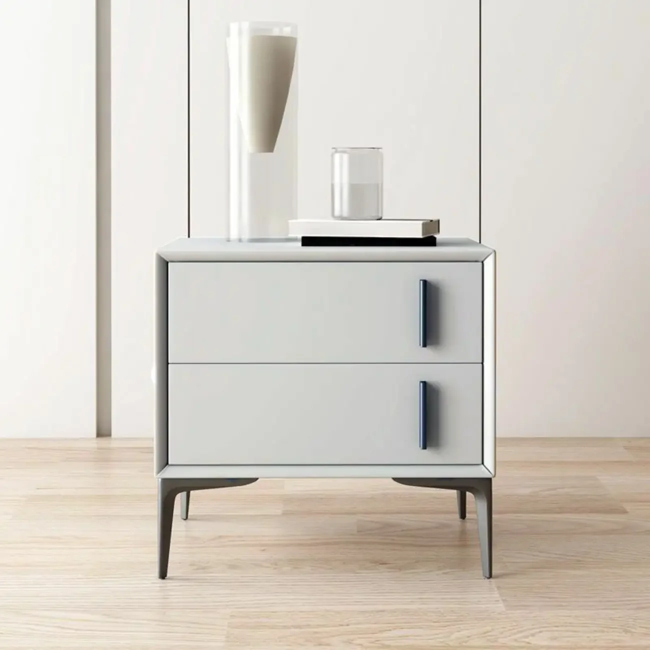 Modern Apricot Faux Leather Wood 2-Drawer Nightstand