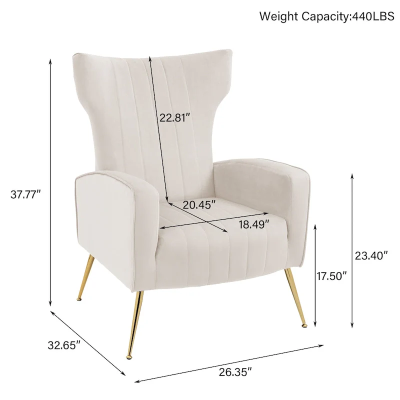 Upholstered Wingback Accent Chair - 26.4W x 37.8H x 32.6D