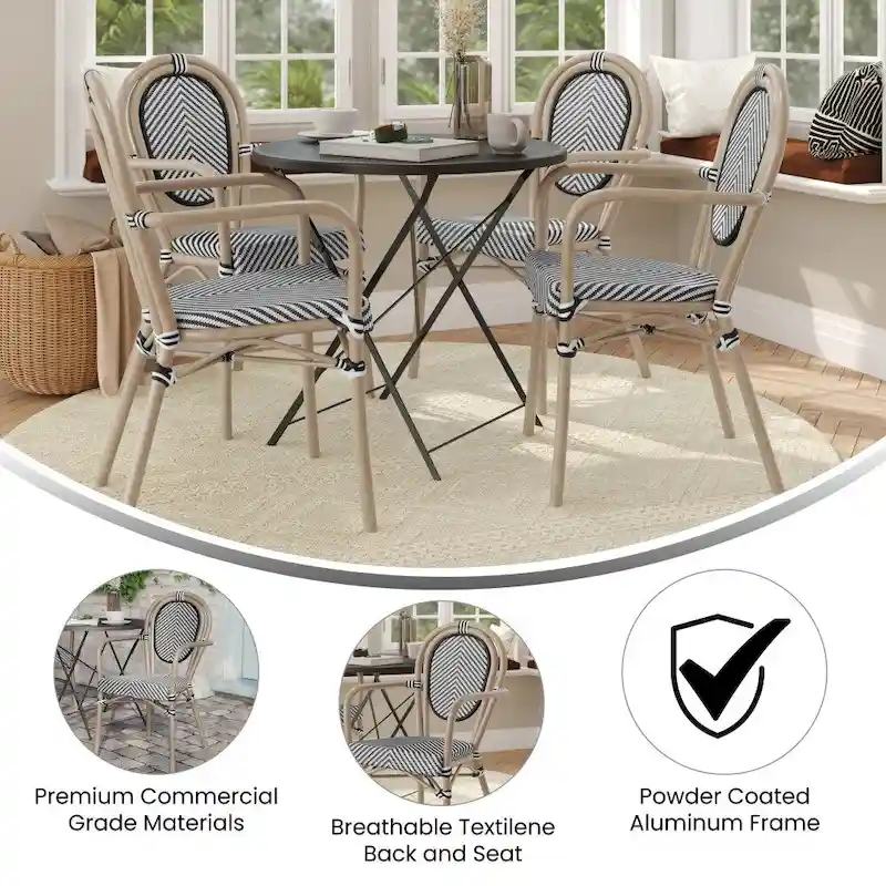 4 Pack All-Weather Commercial Paris Chairs with Arms and metal Frames - N/A