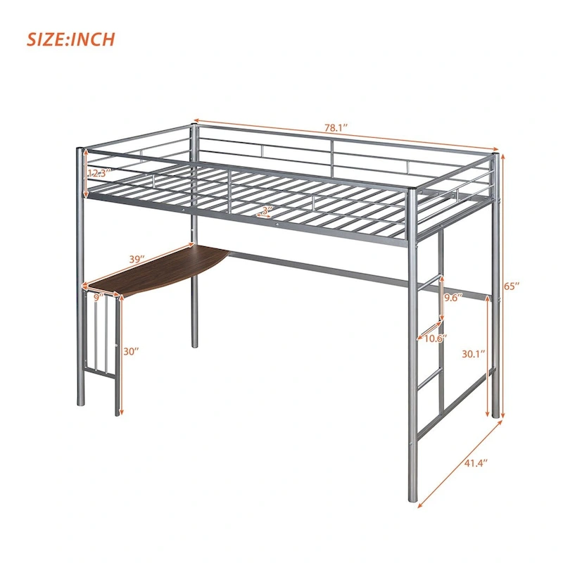 Merax Twin Metal Loft Bed with Desk, Ladder, and Guardrails