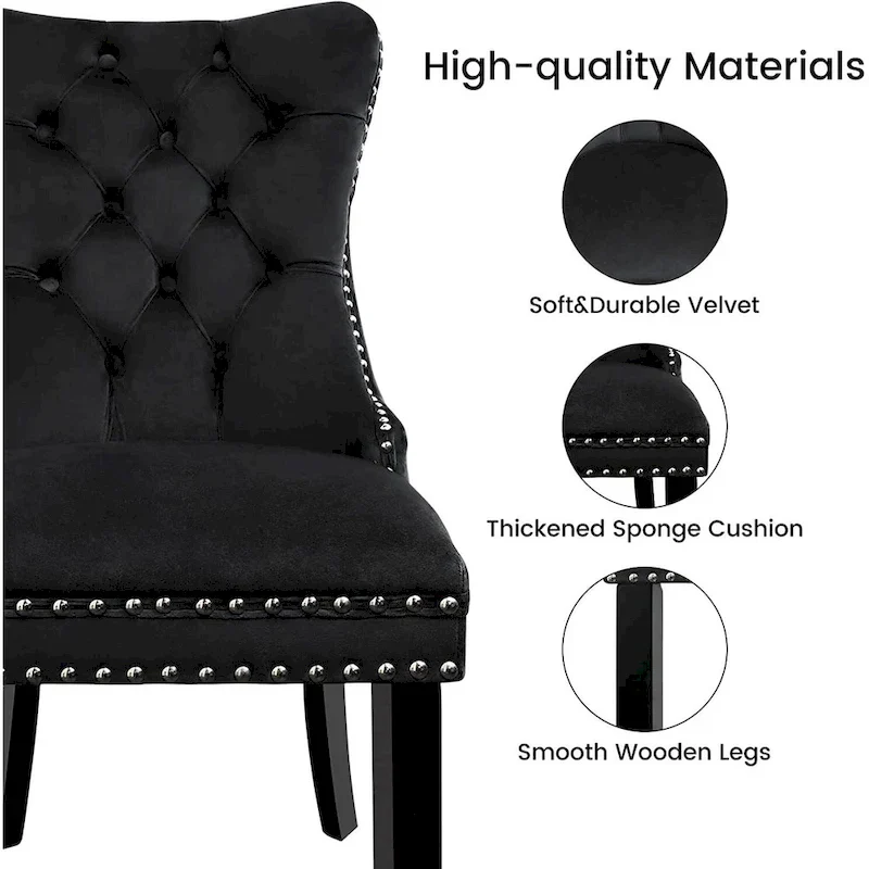 Velvet Dining Chairs Set of 2, Upholstered High-end Tufted Dining Room Chair with Nailhead Back Ring Pull Trim Solid Wood Legs
