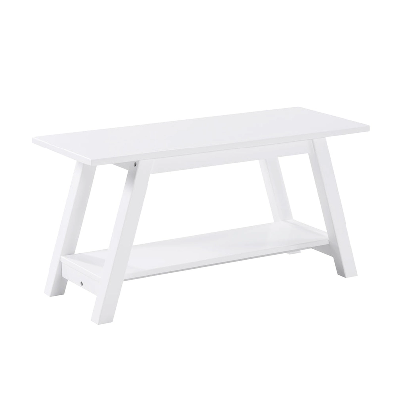 Roundhill Furniture Elyz Solid Wood Bench with Shelf, White