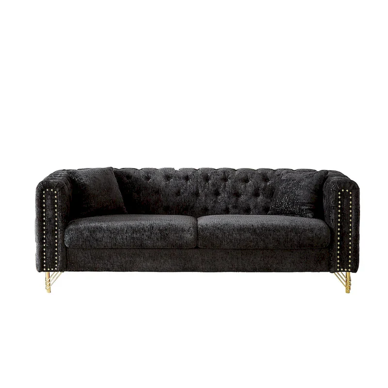 Chenille Tufted Upholstered 3-seater Sofa with Metal Legs