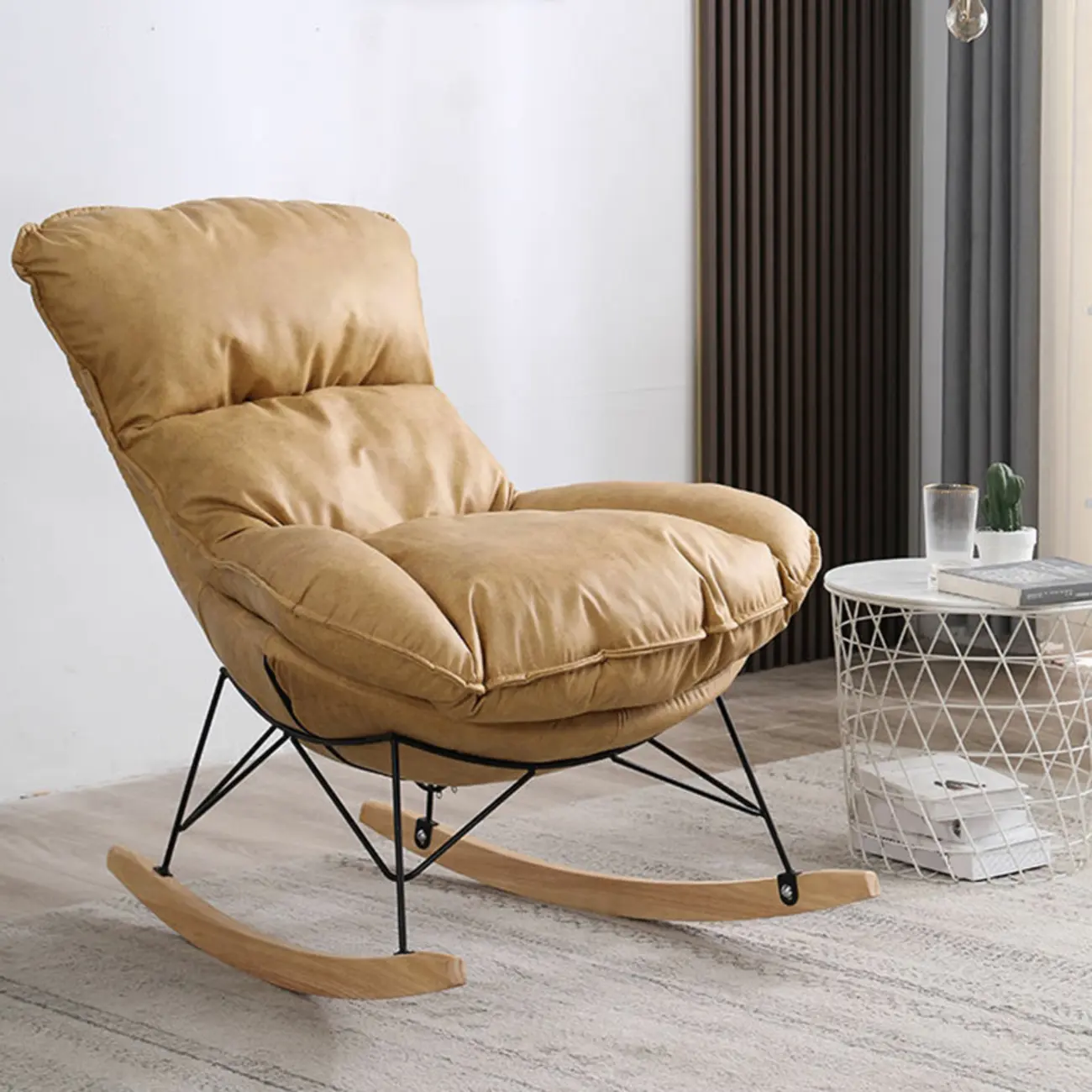 Cotton Upholstered Rocking Chair with Removable Cushions