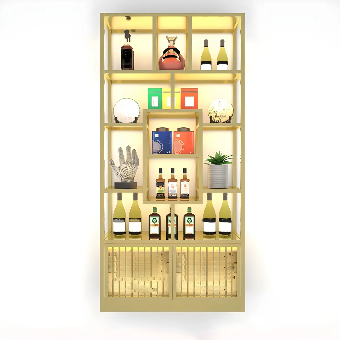 Glam Freestanding Gold Tall Metal Wine Rack