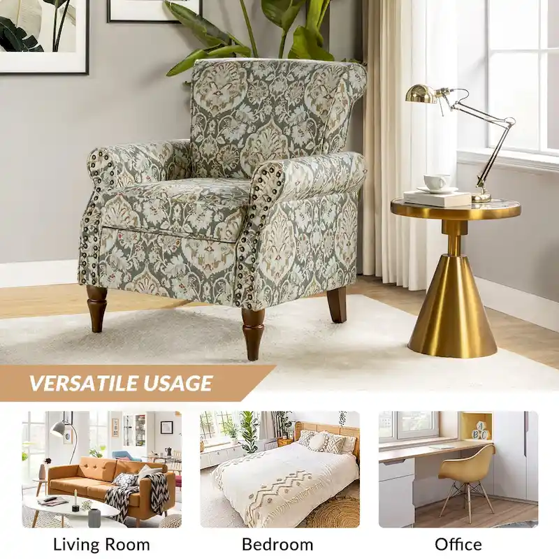Nyctelius Traditional Polyester Accent Arm Chair with Pattern and Nailhead Trim Set of 2 by HULALA HOME