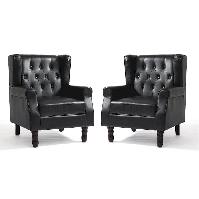 Set of 2 Vegan Leather Upholstered Button Tufted Accent Chair