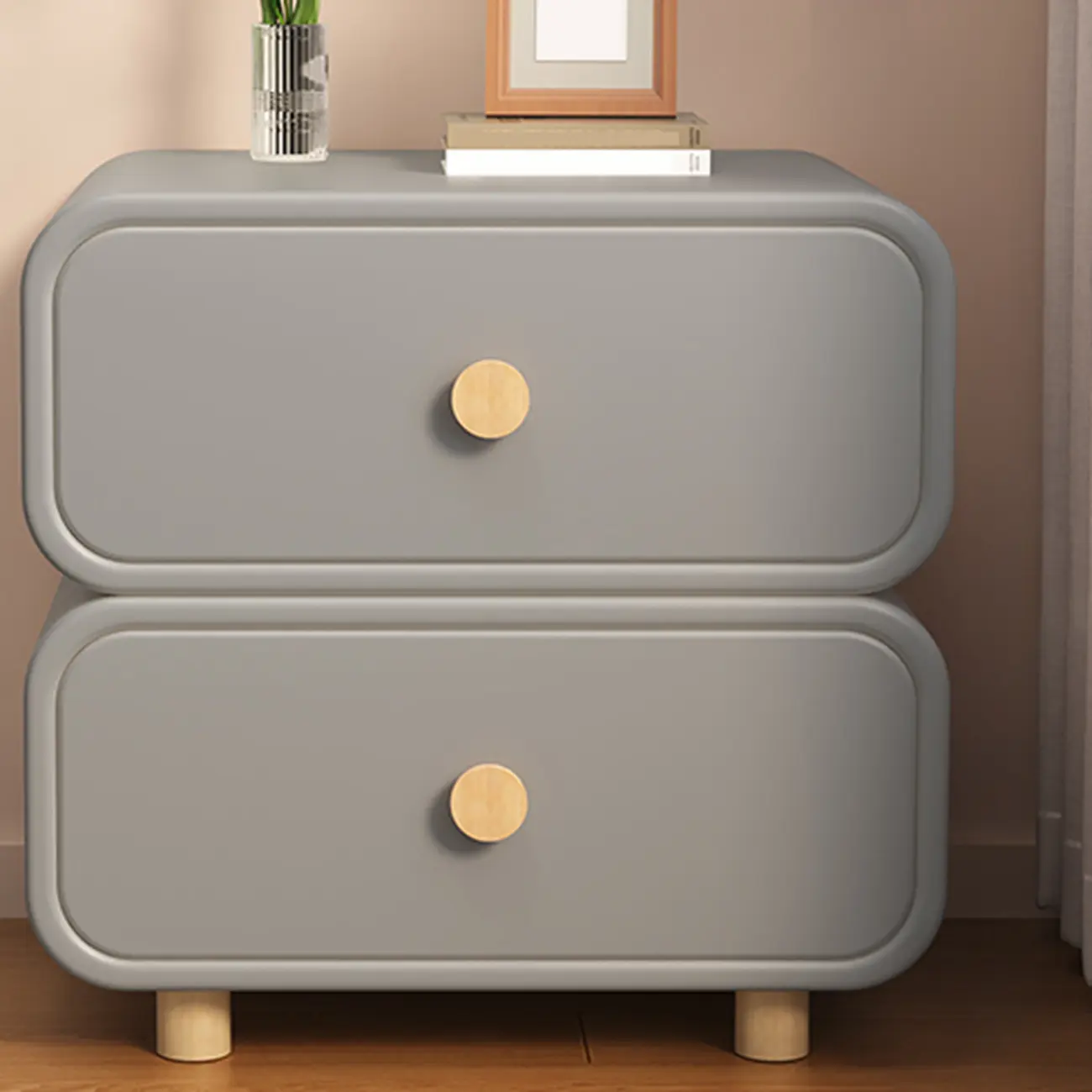 Bedroom Off-White Wooden Two Drawer Nightstand