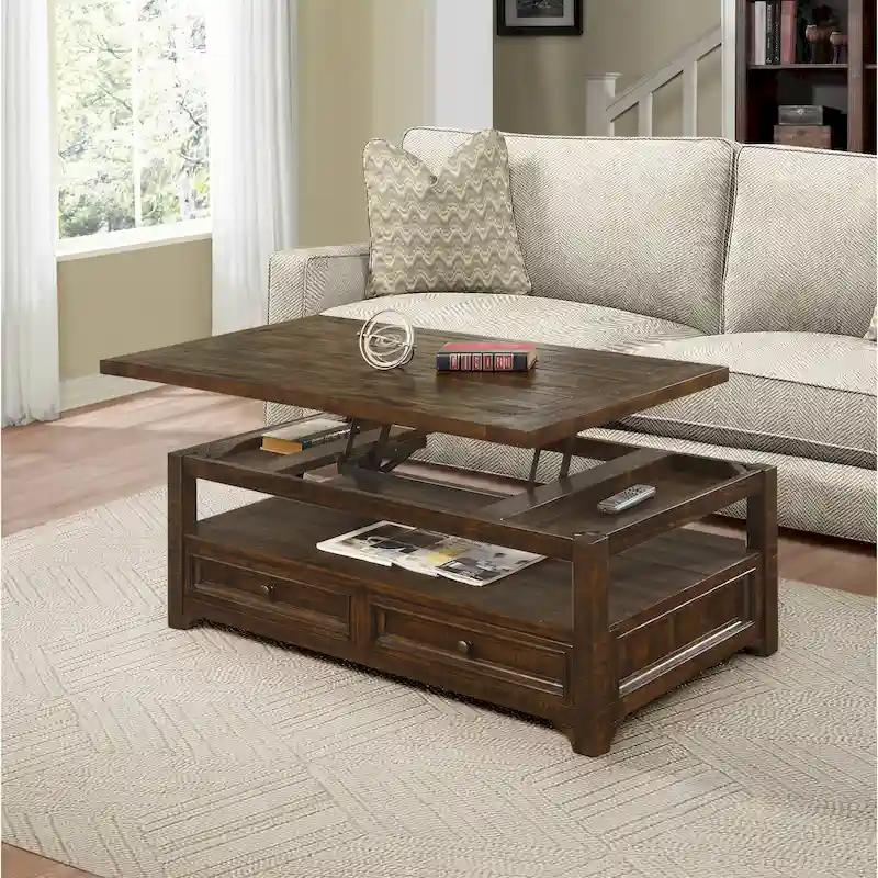 Jasper Lift-Top 2-drawer Solid Wood Coffee Table