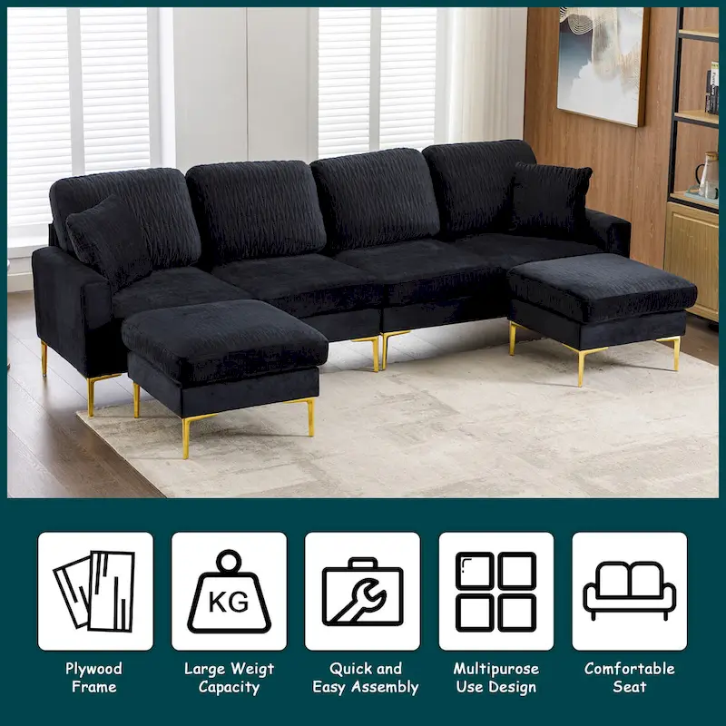 Velvet U-shaped modular detachable sectional sofa