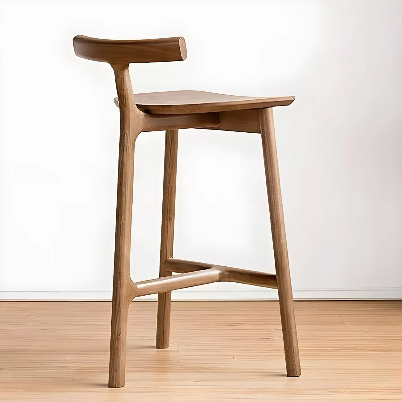 Natural Tripod Ash Wood Fabric Armless Bar Stool