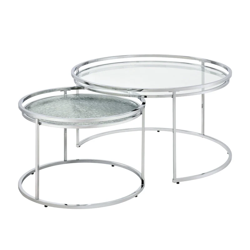 Elema Glam Chrome Glass Top 2-Piece Nesting Tables Set by Furniture of America