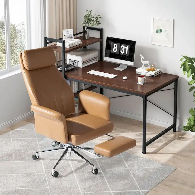 49H Modern Adjustable Swivel High Back Ergonomic Office Chair with Armrest and Extendable Footrest