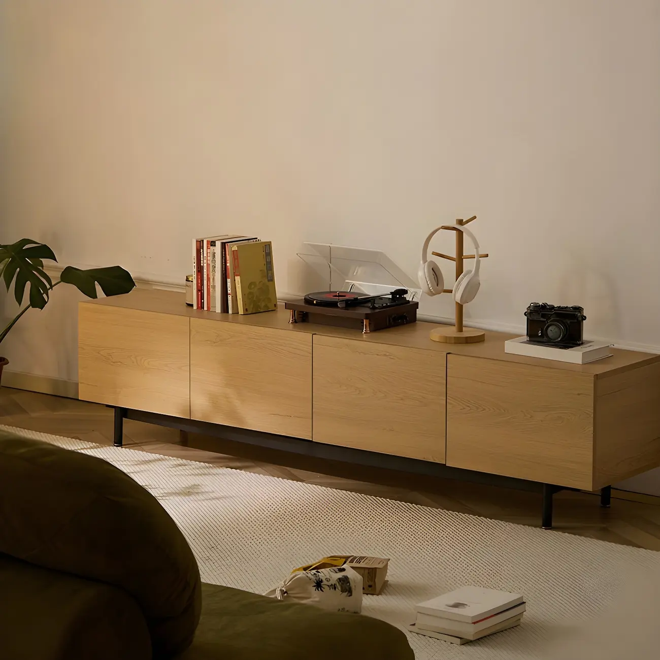 Nordic Brown Wood Cable Management TV Stand