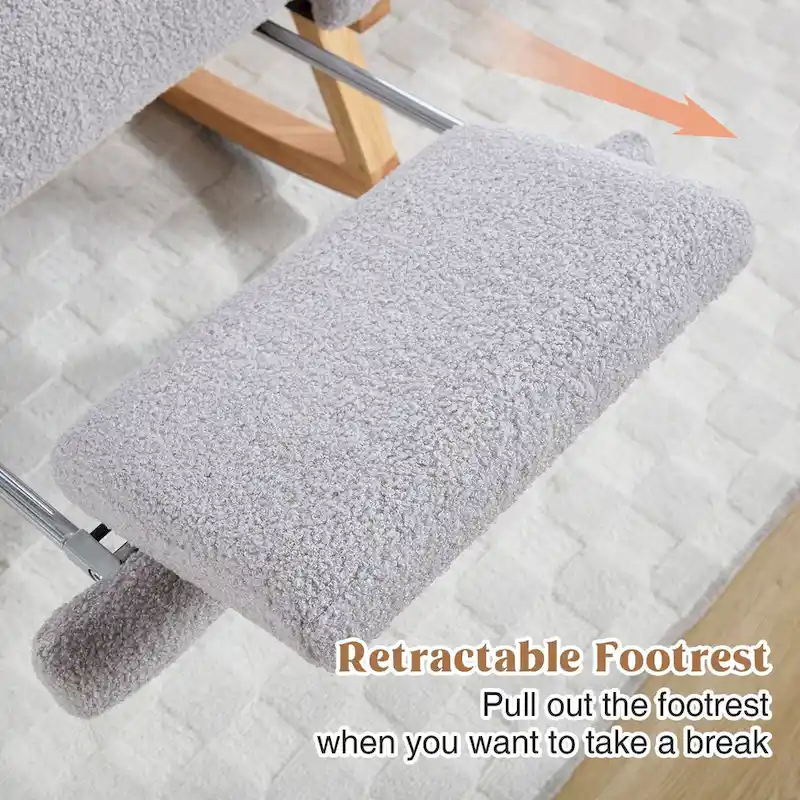 Linen Rocking Chair with Footrest and Side Pocket