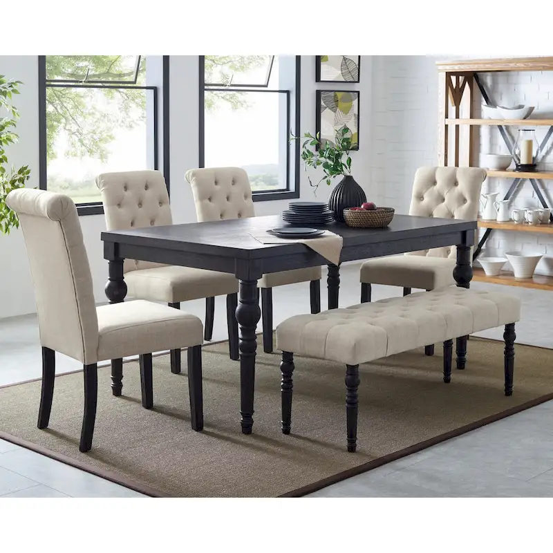 Leviton Upholstered Dark Wash Wood 6-piece Dining Set