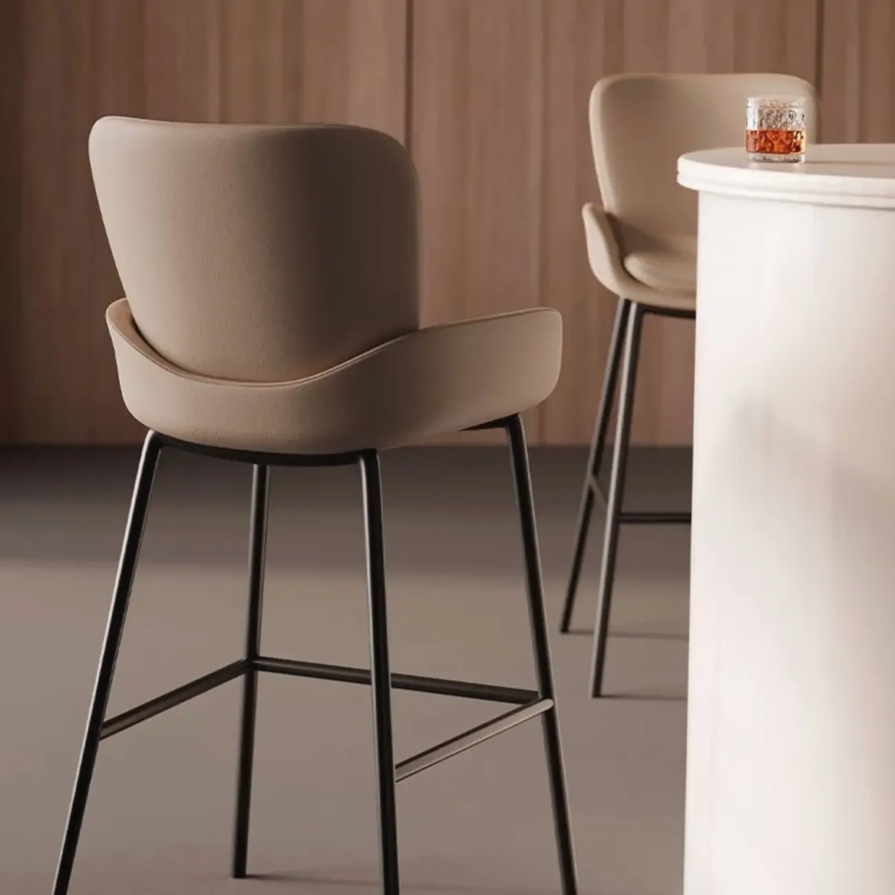 Simple Beige Leather Counter Bar Stools with Back