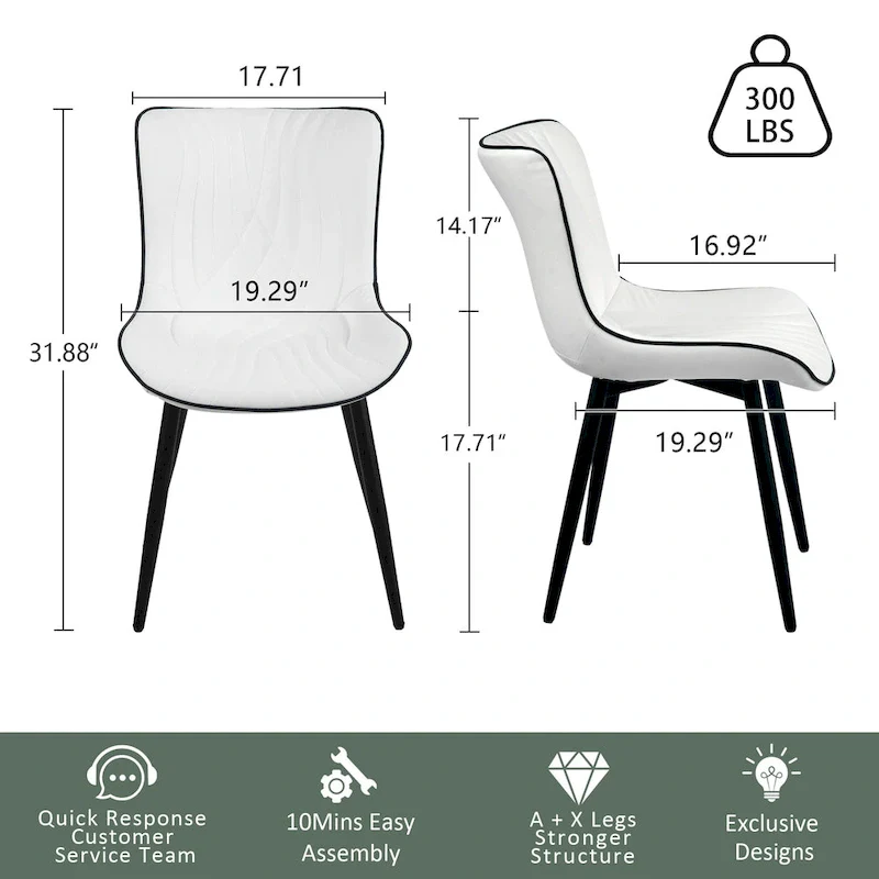 Modern Upholstered Leather Armless Dining Chairs Set of 2
