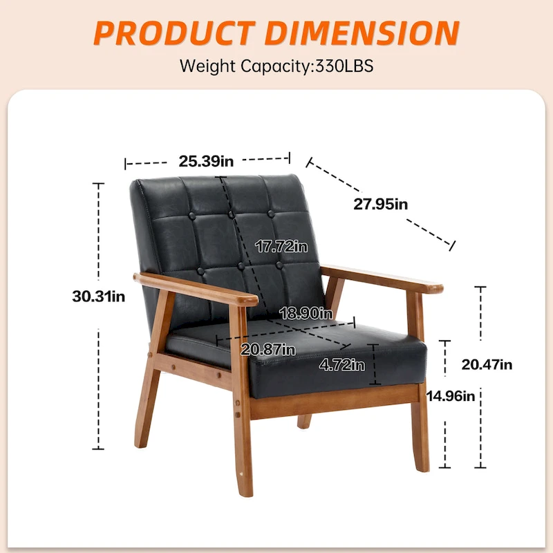 Linen/PU Upholstered Tufted Living Room/Bedroom Accent Chair With Wood Legs