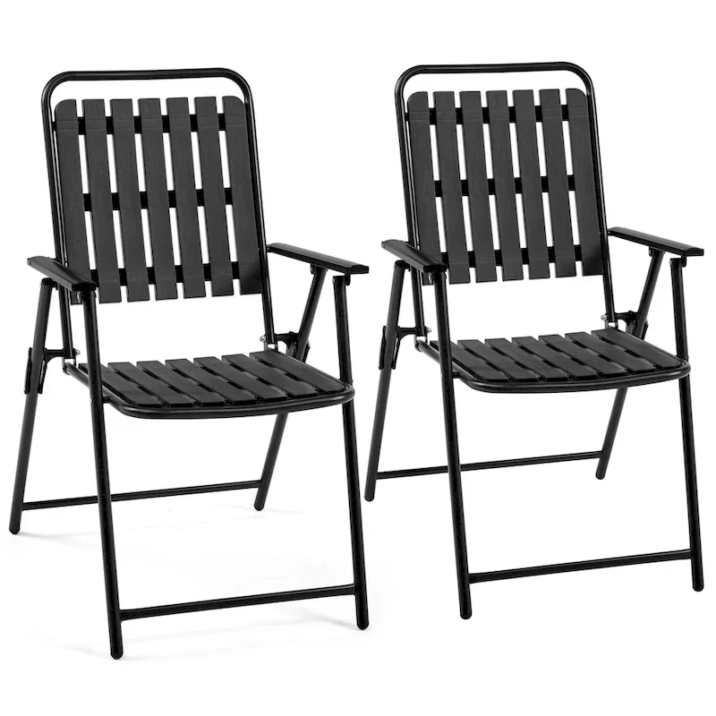 Yaheetech 2pcs Outdoor/Indoor Foldable Plastic Slatted Folding Dining Chairs for Garden