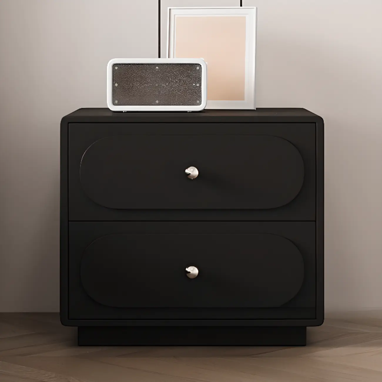 Modern Leather Top Wooden 2 Drawer Nightstand