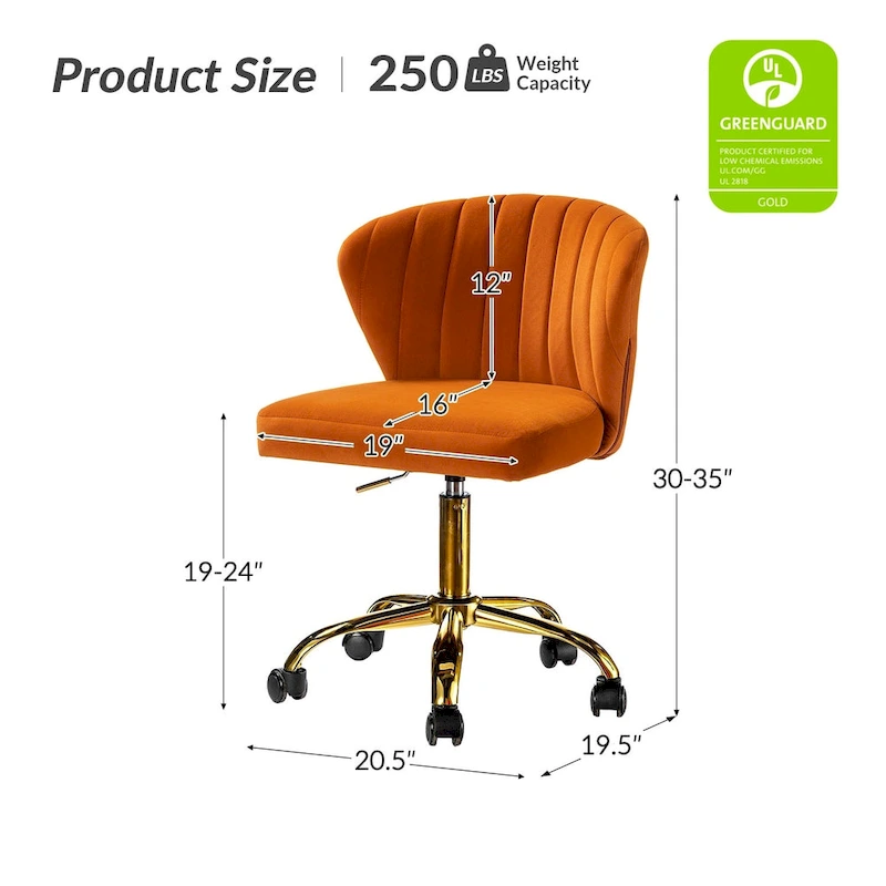 Ilia Modern Velvet Wingback 360 degree Ergonomic Office Task Chair with Channel Tufted Back by HULALA HOME