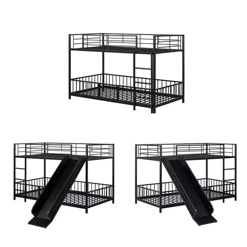 Whisen Stylish Design Metal Bunk Bed with Slide and Guardrails