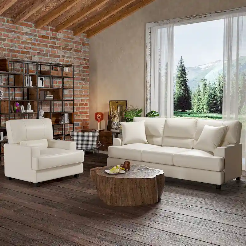 Faux Leather 2 Piece Chair and Sofa Set by Morden Fort