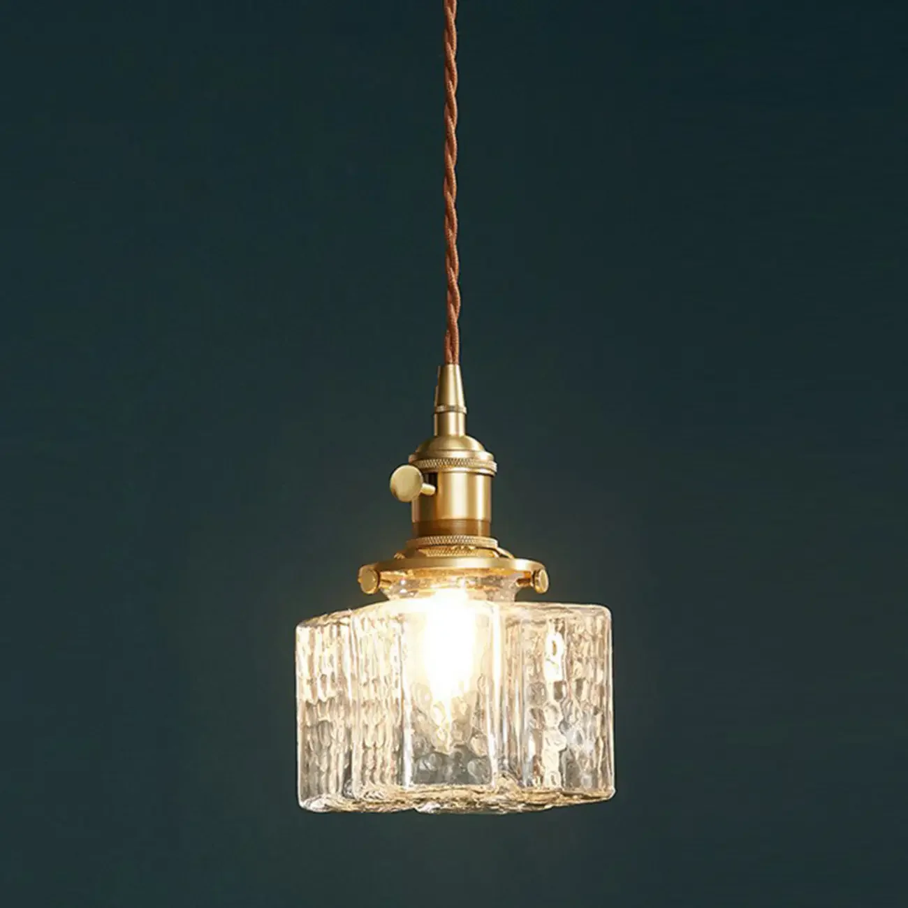 Modern Clear Glass Cuboid Hanging Pendant Light for Living Room