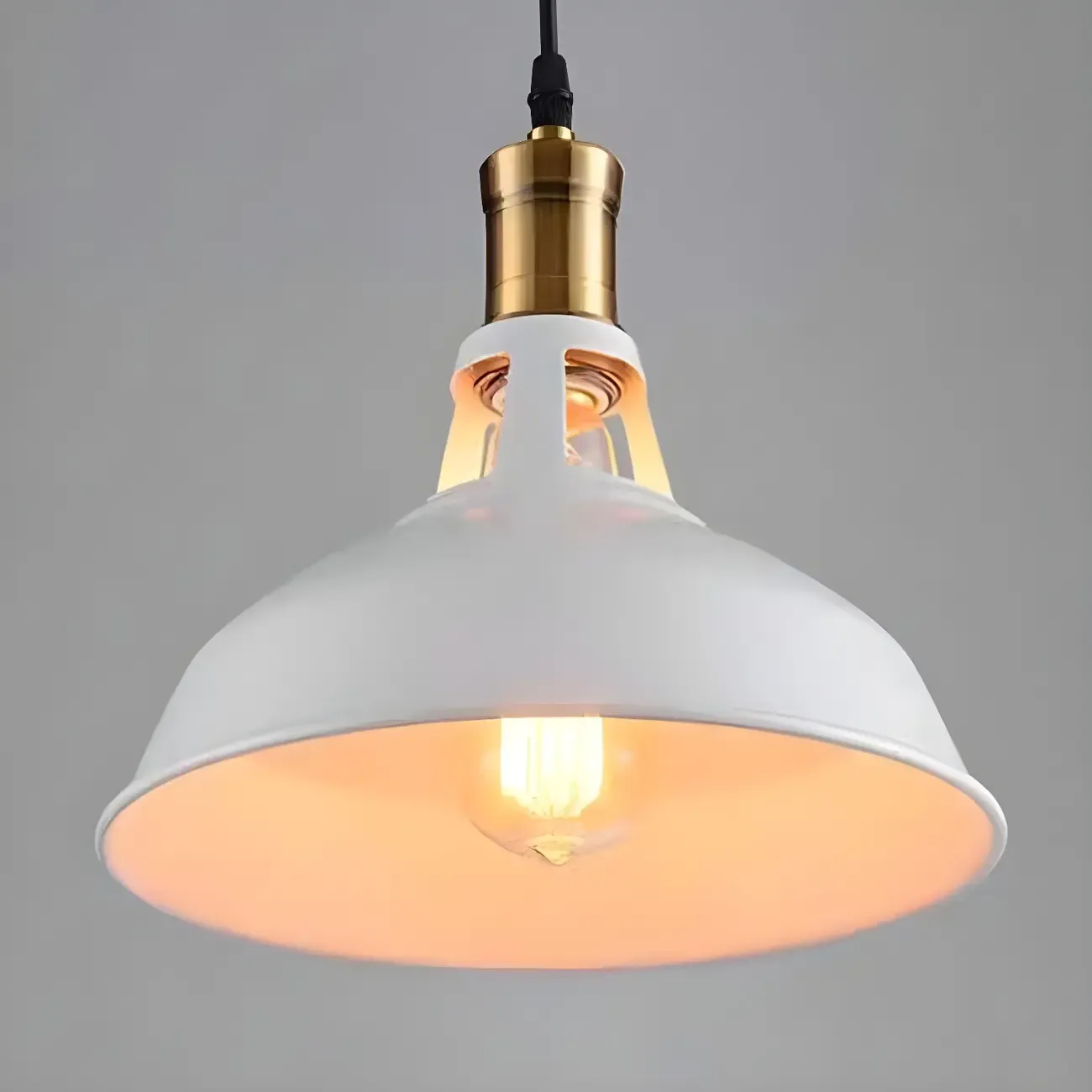 Industrial 1-Light Black Gold Iron Barn Pendant Light