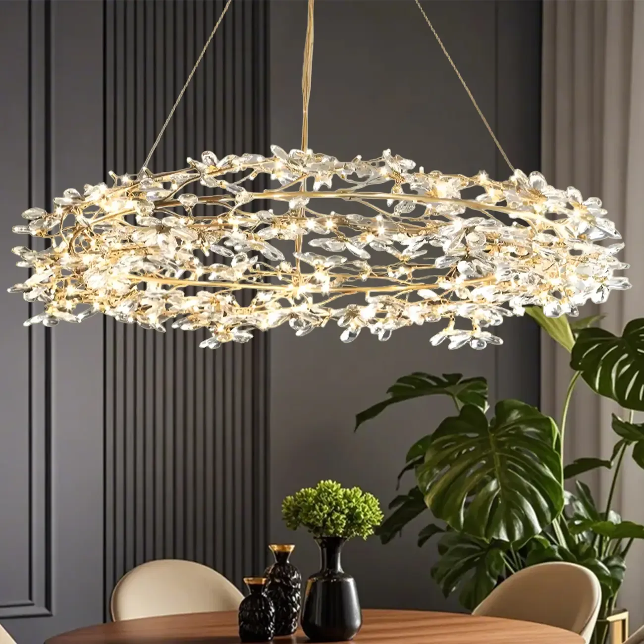 Modern Crystal Branch Chandelier with Adjustable Length
