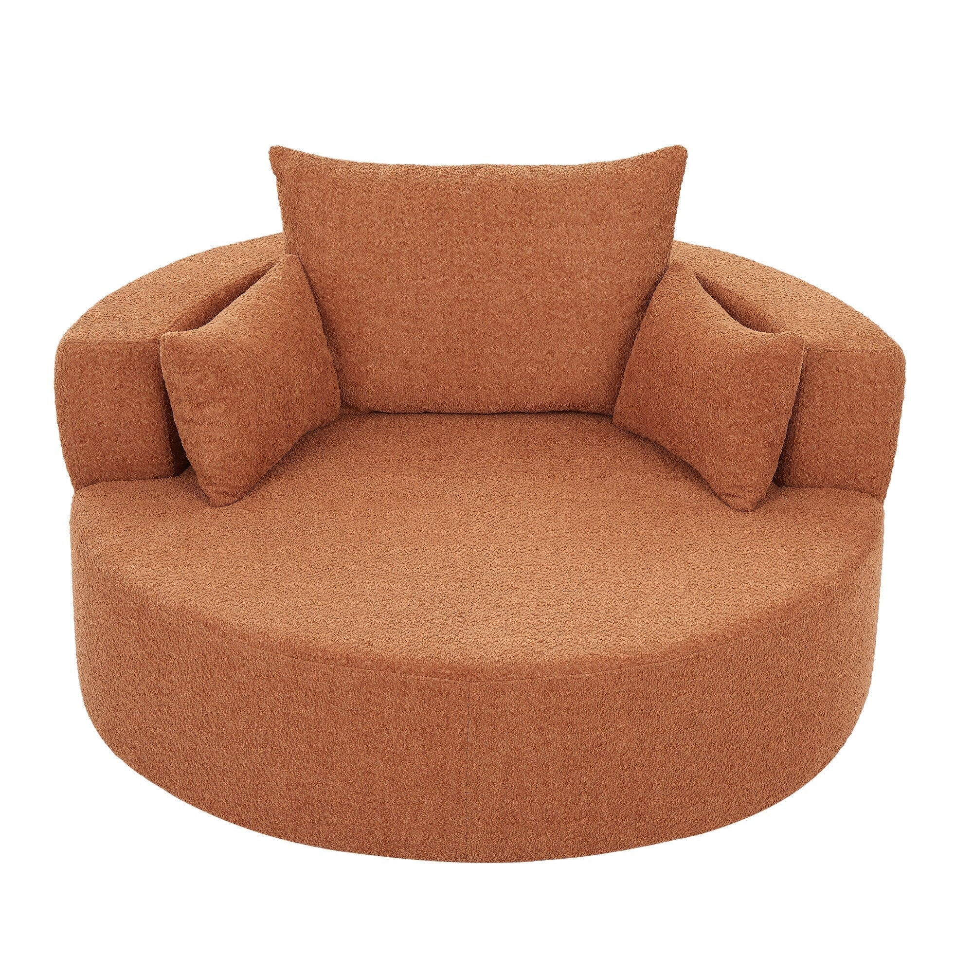 Chenille Accent Barrel Chair Lounge Chair, Round Sofa Chair Armchair with 360-Degree Swivel Base and 3 Removable Pillows