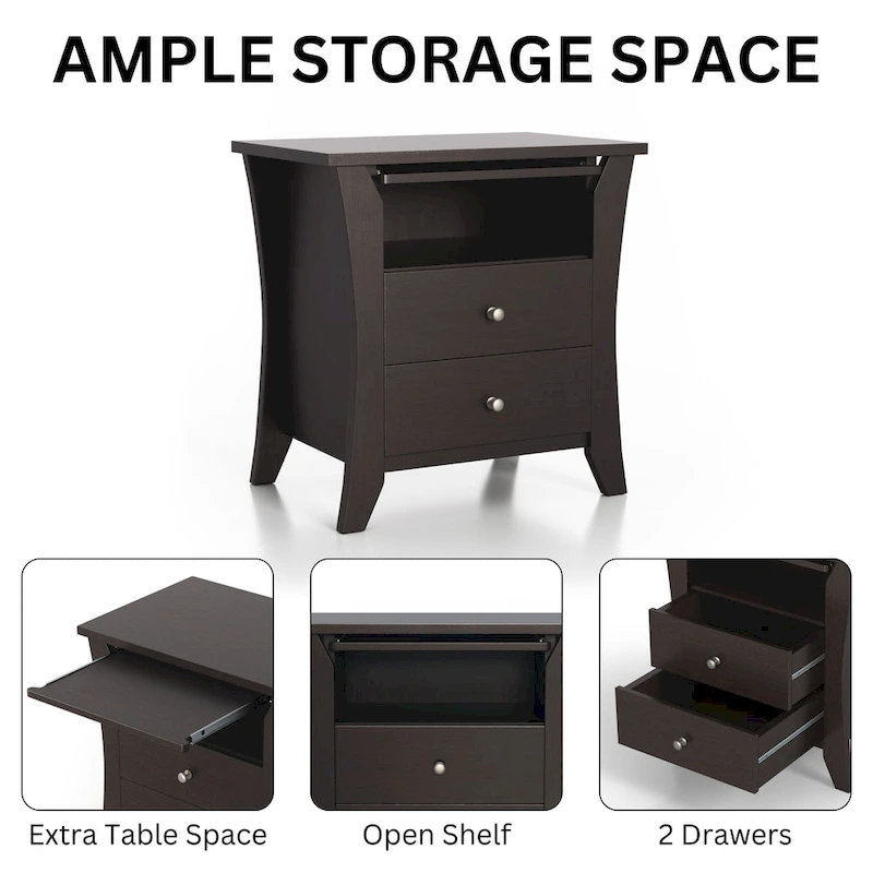 Mendolla Transitional Wood 2-Drawer Nightstand with Shelf by Furniture of America