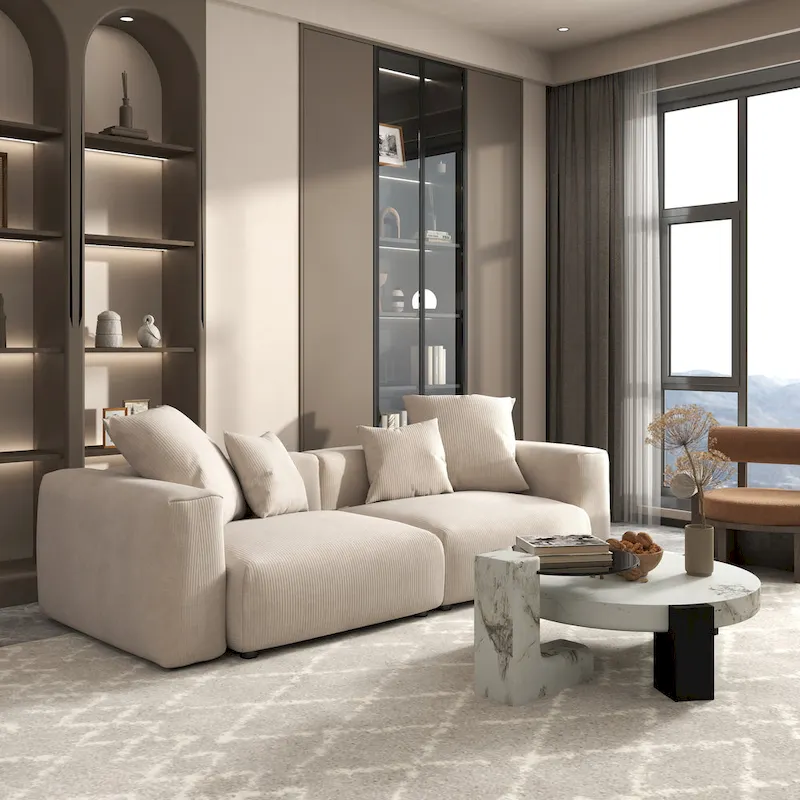 102 Oversized Corduroy Sectional Sofa Modern Wide Couch