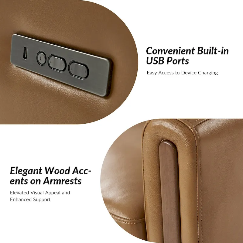 Jaime Modern Genuine Leather Power Rocking Swivel Recliner with Adjustable Headrest and Footrest Set of 2 by HULALA HOME