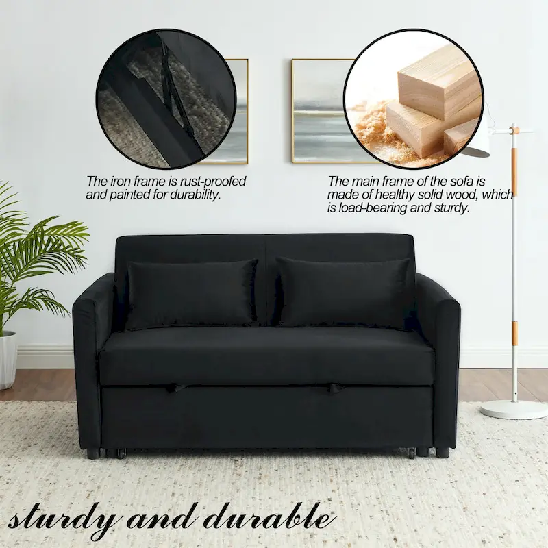 Convertible Sofa Bed, 3-In-1 Versatile Velvet Double Sofa With Pullout Bed