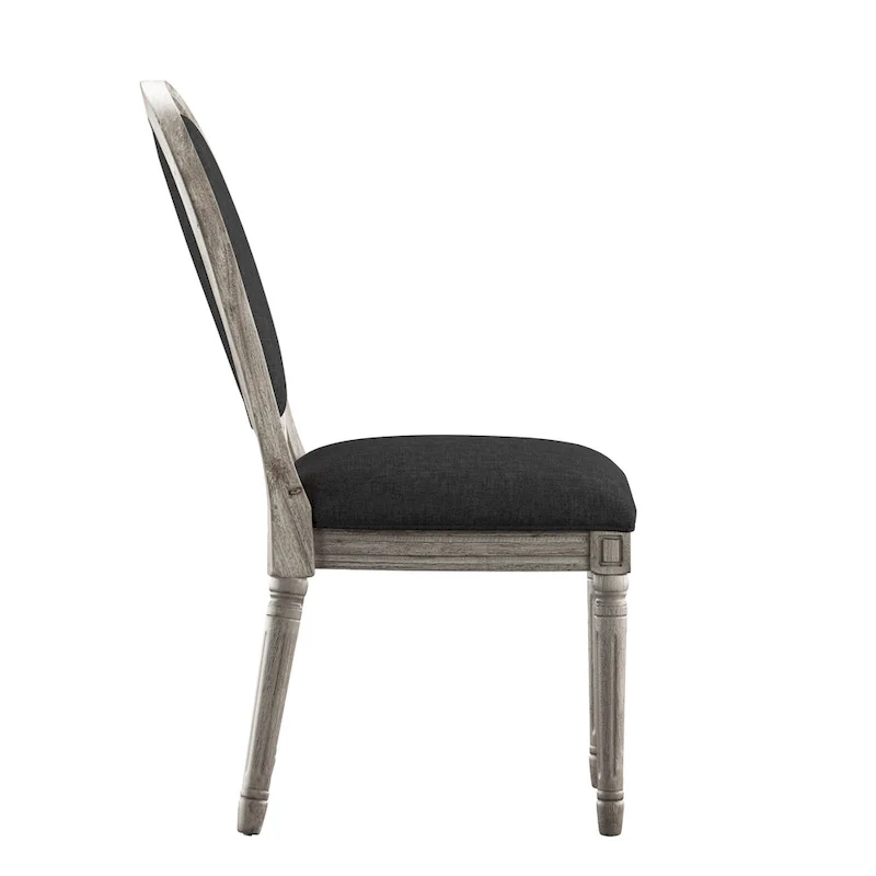 Round Linen and Wood Dining Chairs Set of 2, Artisan Style Upholstered Side Chairs