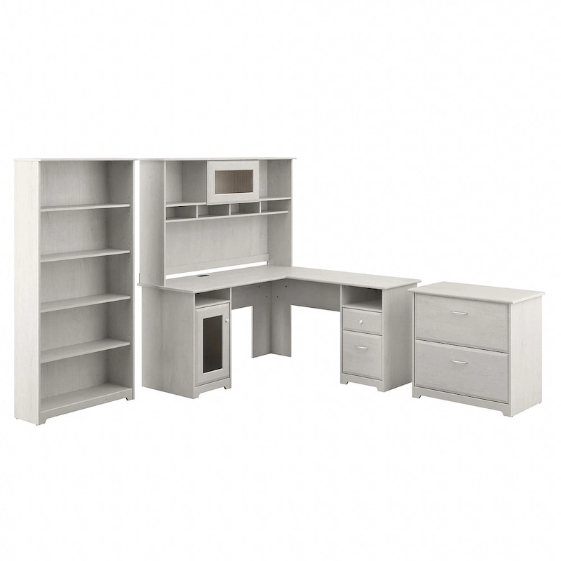 Cabot 60W L-Desk with Hutch, Cabinet and Bookcase by Bush Furniture